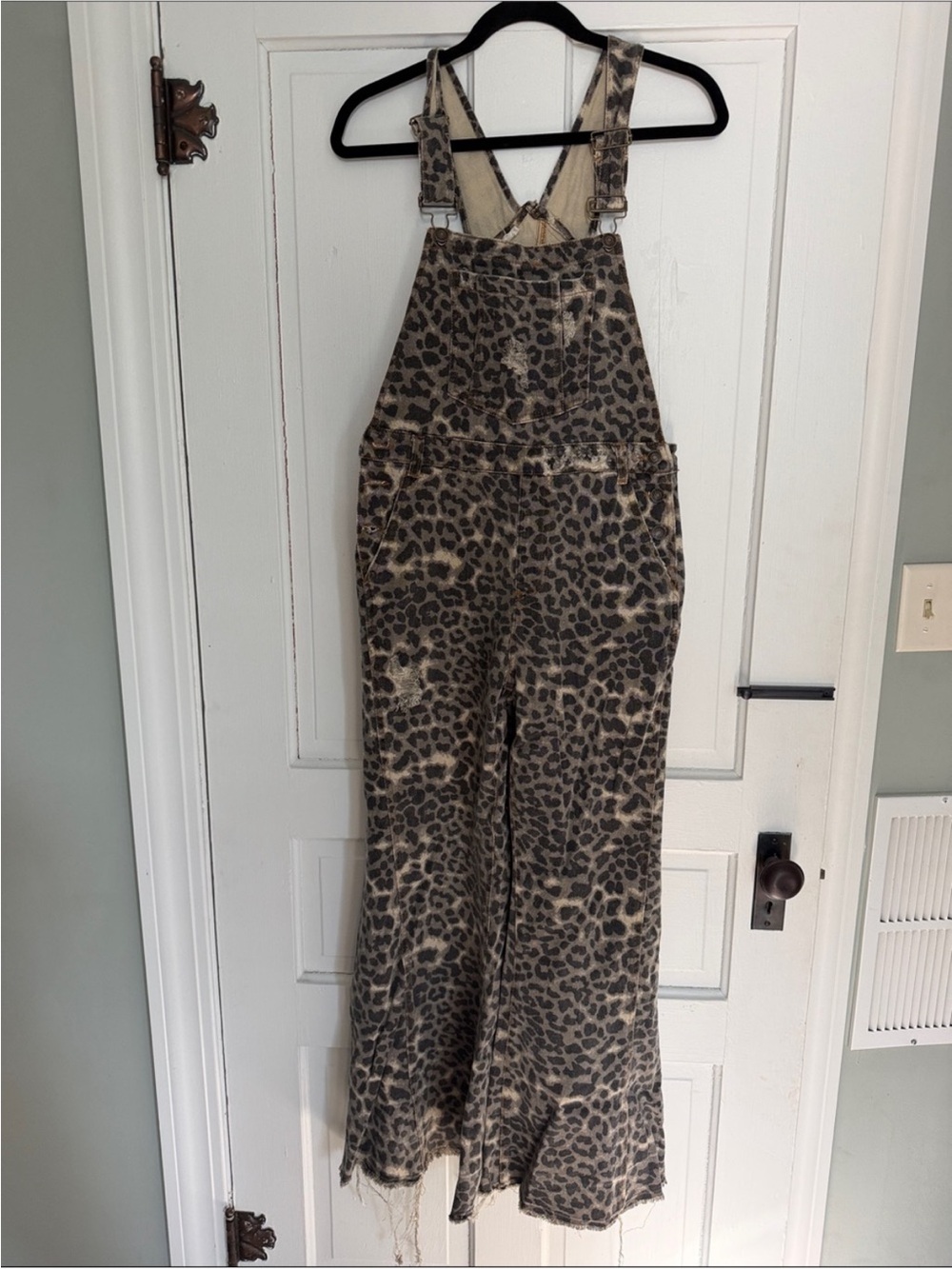 Aaron and Amber Leopard-Print Wide-Leg Jumpsuit Overalls - Tan & Black